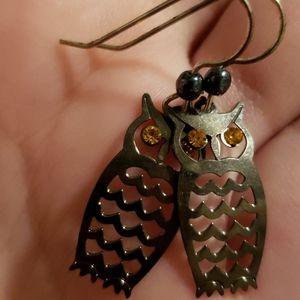 Small Oxidized Silver Owl Earrings